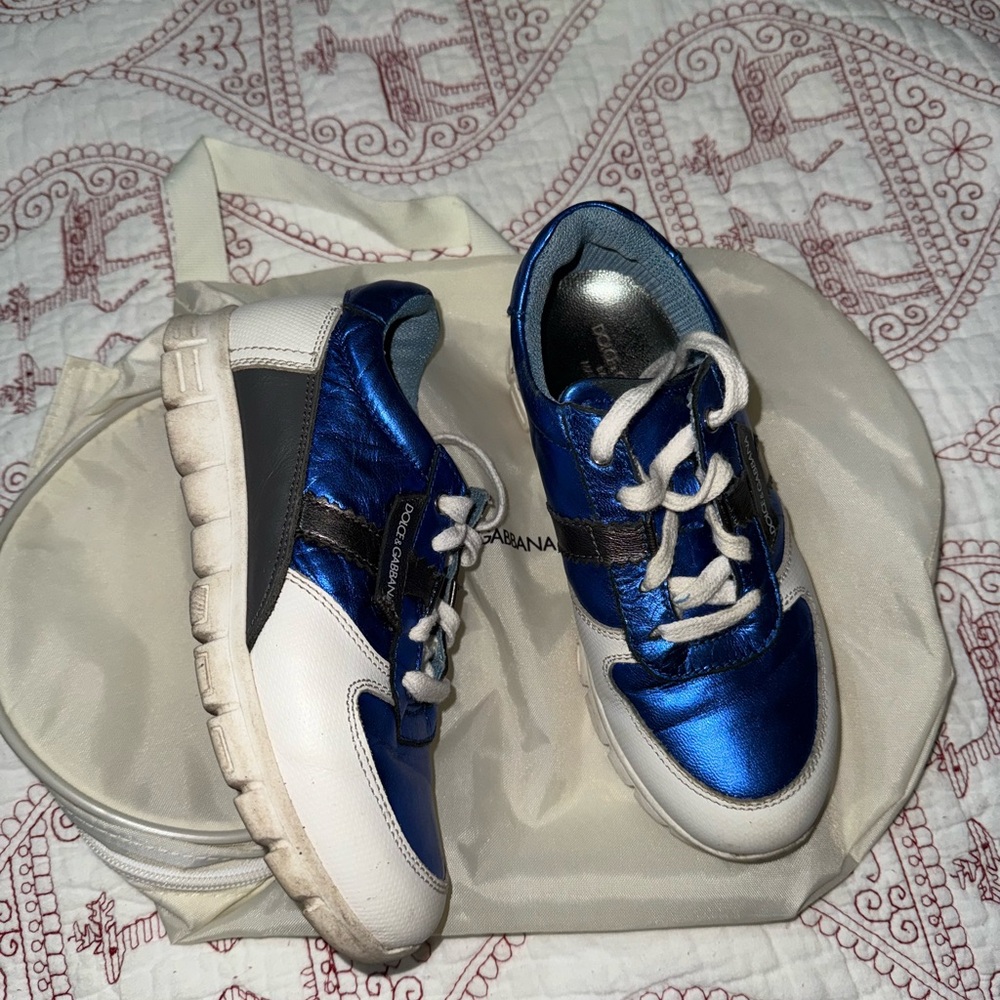 Dolce & Gabbana Metallic Blue and White Sneakers